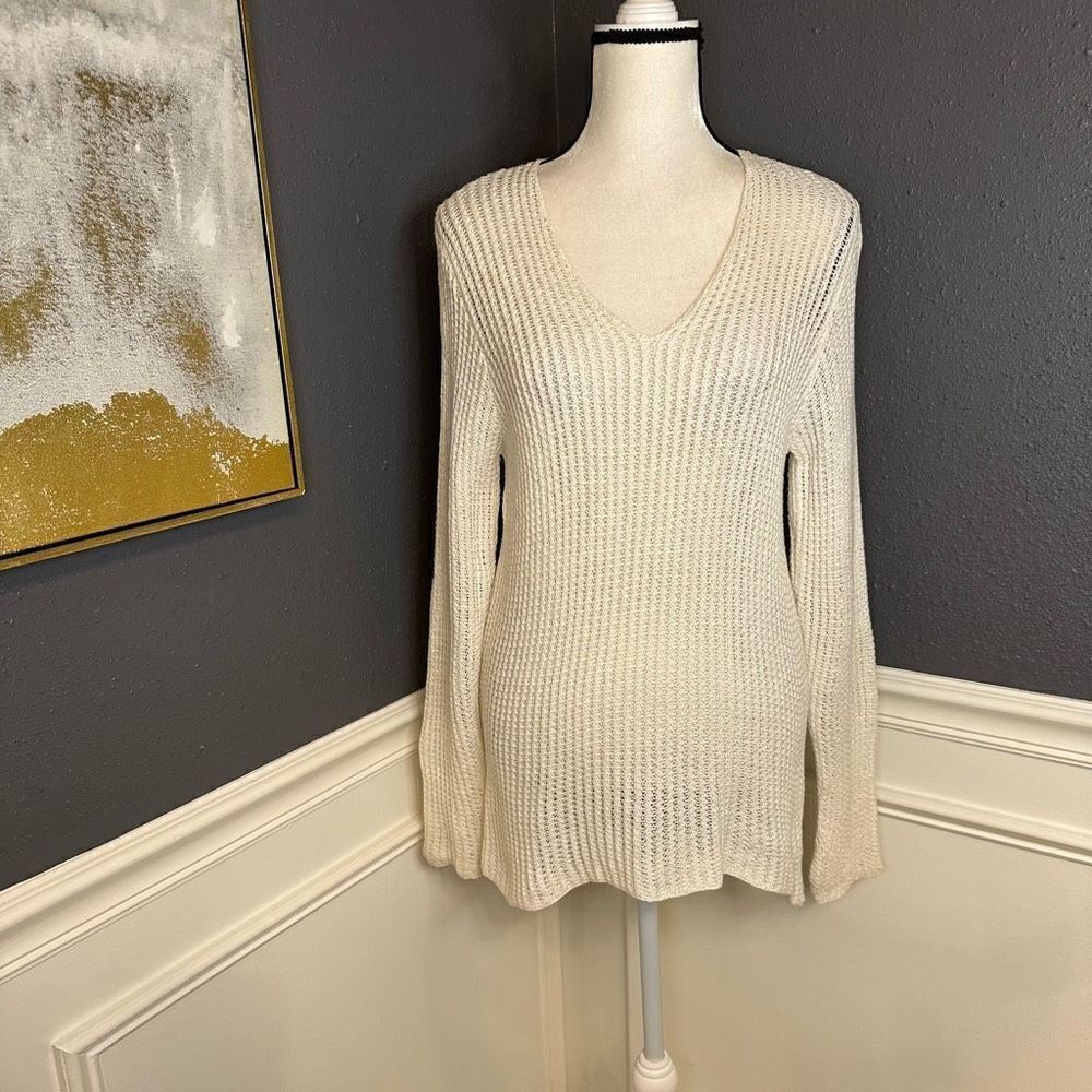 Eileen Fisher Open Knit V Neck Linen Sweater